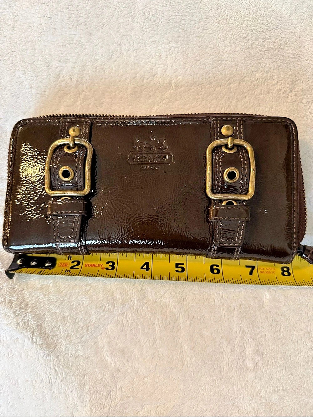 Coach Zip Around Wallet in Brown Patent Leather & Pink Interior